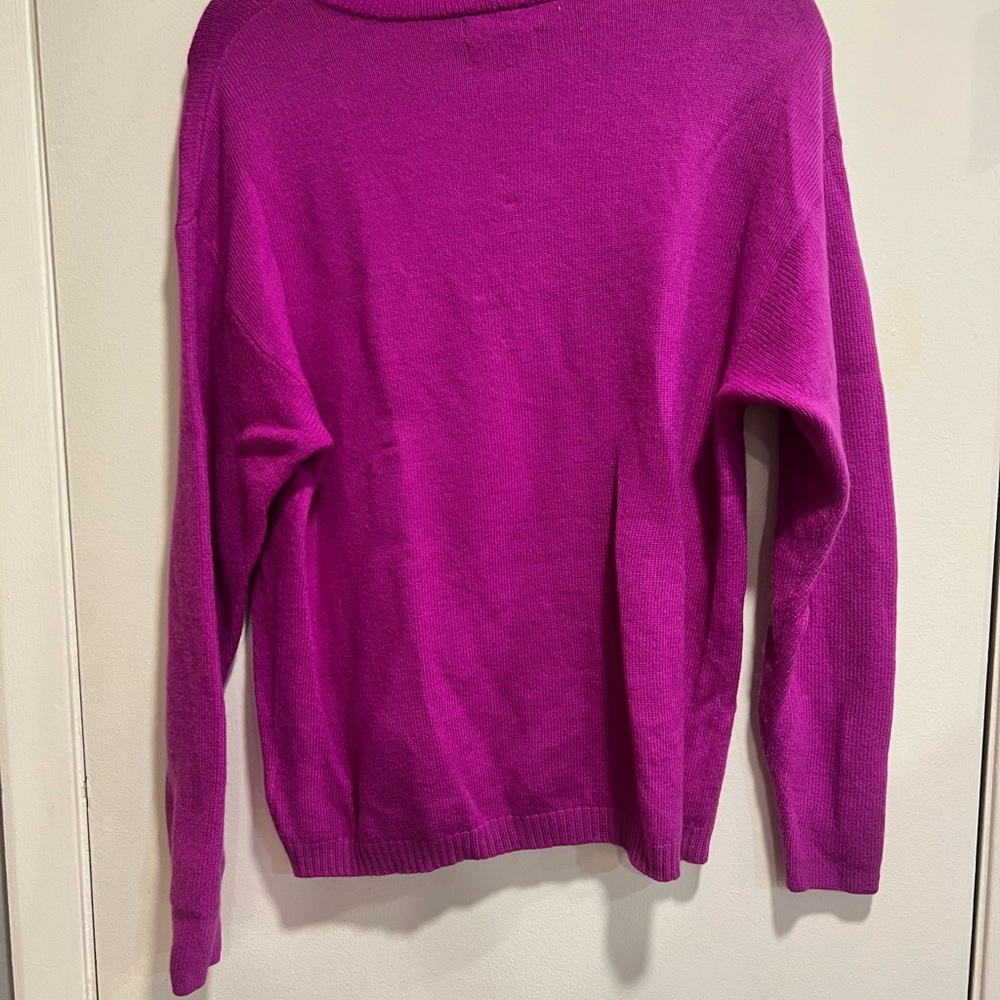 Halston Heritage Magenta Loose Turtleneck Sweater 100 Merino Wool - Picture 3 of 5